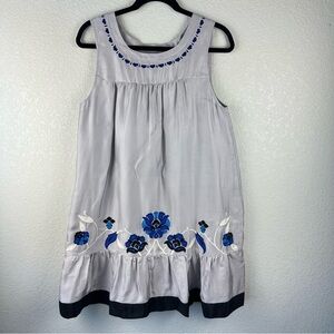 Anthropologie Floreat Gray SALTON SEA Floral Embroidered Dress Size 8